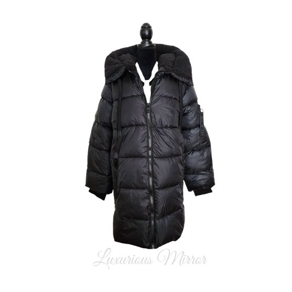 Steve Madden Puffer Fleece Hooded Coat Zip Up Closure Women's Black Jacket Sz 3X - Picture 7 of 9